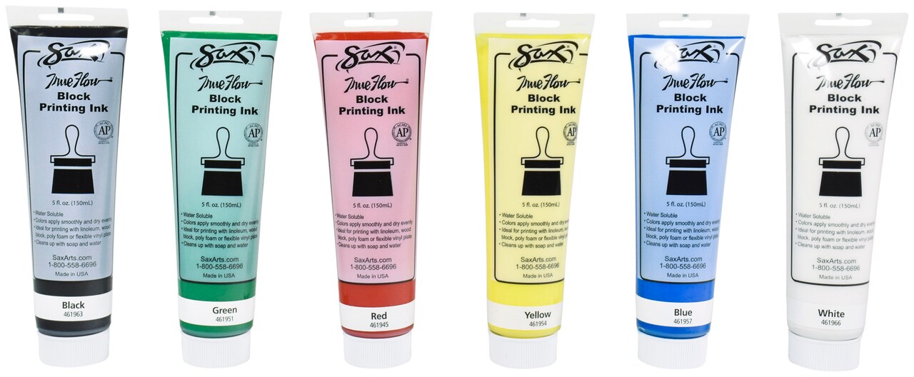 Sax Water Soluble Block Printing Ink, 5 Ounces, Assorted Colors, Set of 6